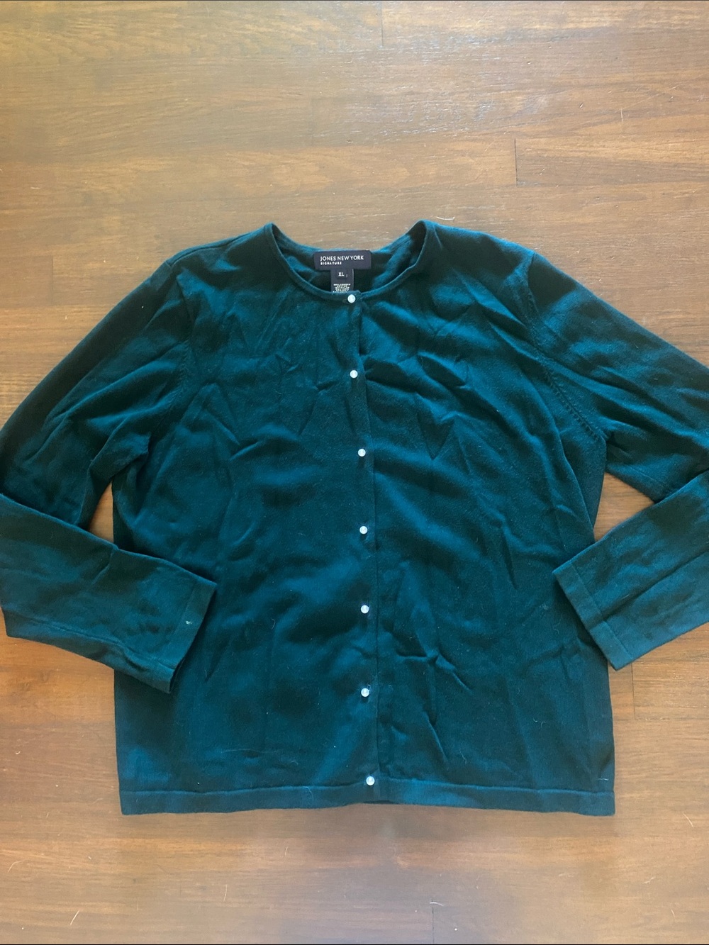 Jones New York Emerald Green pearl Button-Front Cardigan